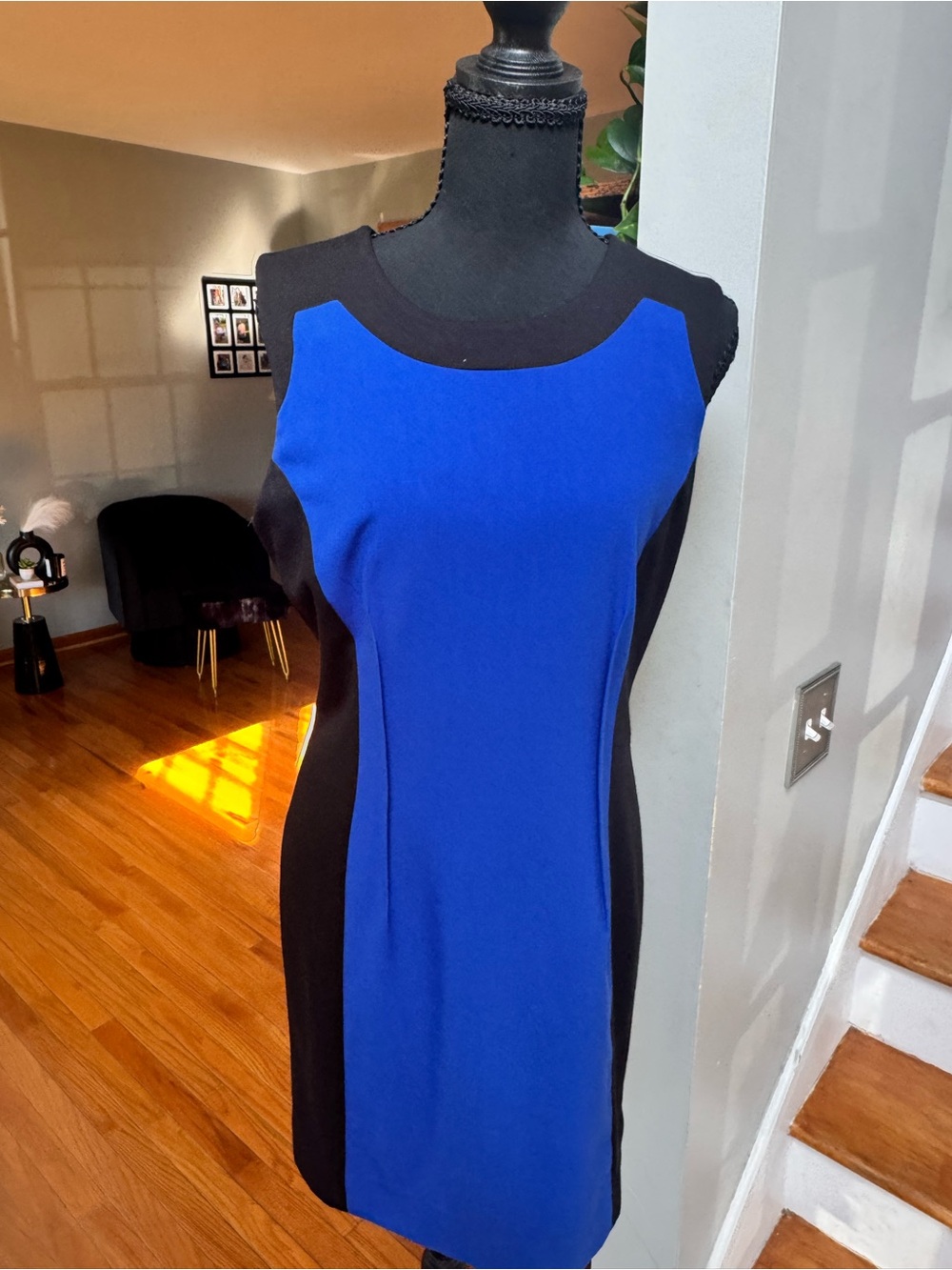 Calvin Klein Royal Blue and Black Colorblock Sheath Dress